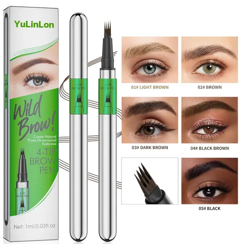 Miniatura 4 de Pluma líquida para cejas de 4 puntas, punta ultra fina, cejas, forro, barba, cabello (1# marrón claro)