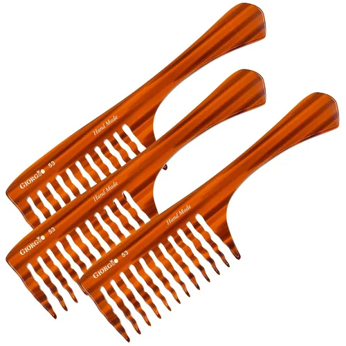 Miniatura 11 de Giorgio G53 - Peine de dientes anchos para cabello rizado y grueso, desenredante grande hecho a mano para cabello húmedo o seco, pulido a mano