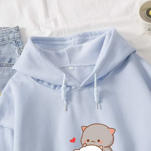 Miniatura 3 de Sudadera con capucha de algodón con estampado de gato lindo kawaii para mujer