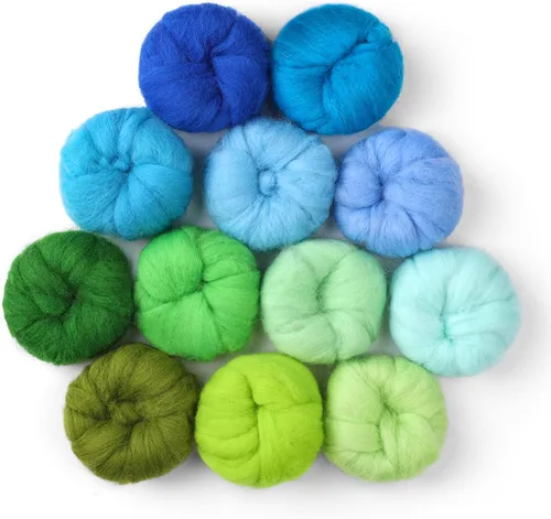Wonvoc Lana de fieltro de aguja, 12 colores de lana, 0.35 oz por color, 4.23 oz en total, hilo de lana de fibra, para fieltro de aguja giratoria a
