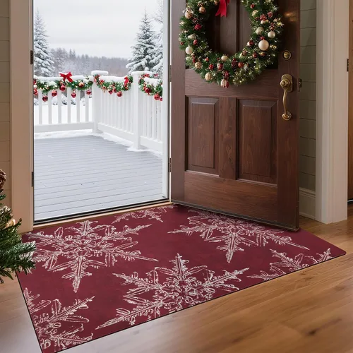 Miniatura 9 de U'Artlines Tapete de Navidad para puerta delantera, 32 x 48 pulgadas, vintage, de invierno, resistente a la suciedad, tapete de goma antideslizante