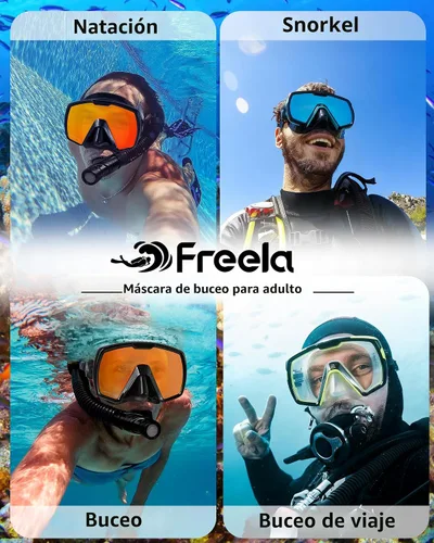 Miniatura 7 de Freela Adult Snorkel Diving Mask with Nose Cover, Tempered Glass Anti Fog Waterproof 180° Panoramic Wide View Scuba Free Diving Goggles for Men Women