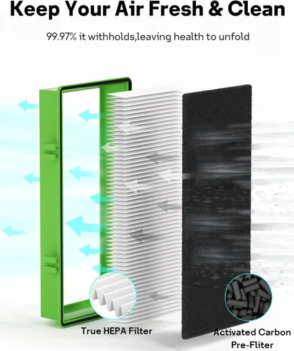 Miniatura 6 de Leemone Aer1 Filtro de reemplazo para purificadores de aire Holmes, 2 filtros HEPA verdaderos + 4 filtros de refuerzo de carbono, HAPF30AT Holmes
