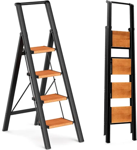 Miniatura 15 de Escalera de 6 escalones para techo de 12 pies de alto, taburete plegable de aluminio ligero con cómodo agarre, escaleras con pedal antideslizante