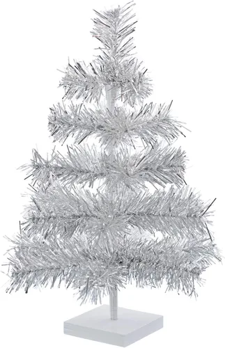 Miniatura 6 de Árbol de Navidad de mesa pequeño de 18 pulgadas, ramas de plumas de oropel artificial clásico para interiores y exteriores, soporte de base de Plata