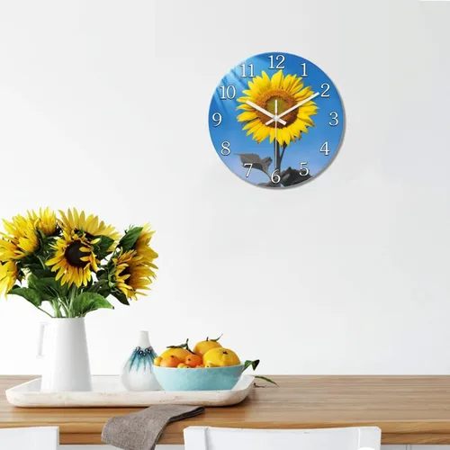 Miniatura 2 de XFM Reloj de pared de girasol de 12 pulgadas, silencioso, sin tictac, operado con pilas, decorativo, con flores amarillas, para cocina, sala