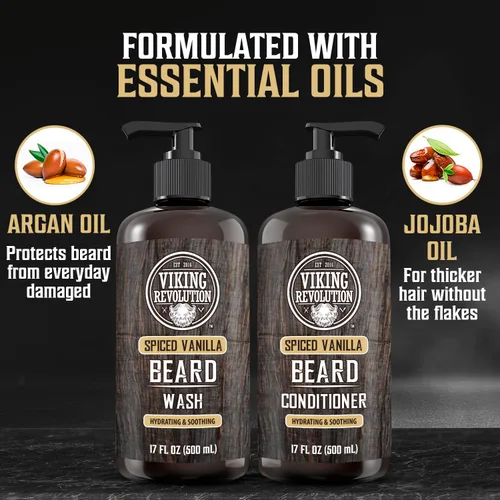 Miniatura 5 de Viking Revolution Champú y acondicionador de barba para hombres con aceite de argán y aceite de jojoba, suavizante y fortalecedor para el cuidado