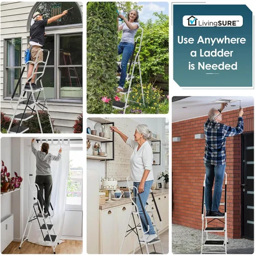 Miniatura 7 de Miles Kimball. Escalera Plegable de cuatro escalones con pasamanos XL.