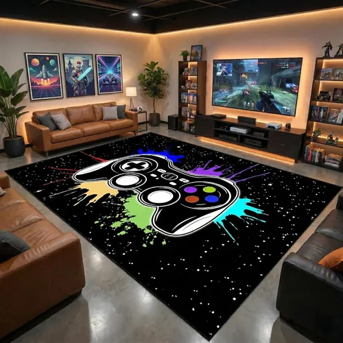 Miniatura 36 de Alfombras de Jugador para Dormitorio de Niños, Pintura de Dibujos Animados con Gamepad, Alfombra para el Hogar para Adolescentes, Decoración Genial