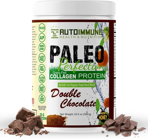 Paleo Perfection - Polvo de proteína de colágeno de carne de res alimentada con pasto de chocolate doble sin estevia - Paleo, Keto, SCD, AIP