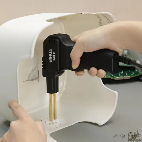 Miniatura 6 de YIHUA Kit de soldadura de plástico portátil de 960 V, grapadora caliente con luz LED, 200 grapas calientes, cortador de asistencia para reparación