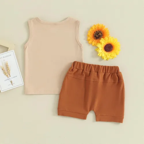 Miniatura 48 de Ropa de bebé niño sin mangas + pantalones cortos con estampado a rayas con bolsillos, 2 piezas de trajes de verano