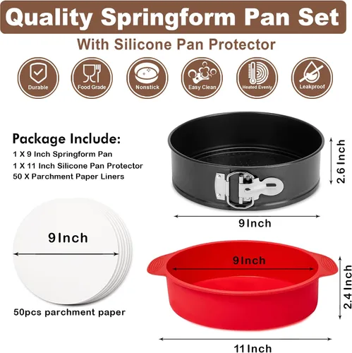 Miniatura 5 de Molde Desmontable de 9 Pulgadas Antiadherente, Molde Desmontable para Cheesecake de 9 Pulgadas con Protector de Silicona, Moldes Desmontables a