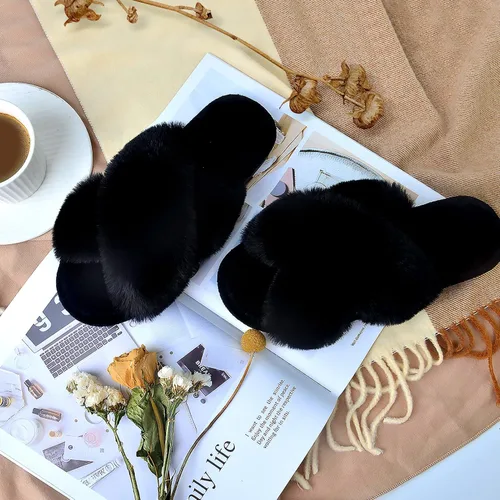 Miniatura 2 de Parlovable - Pantuflas mullidas para mujer con banda cruzada cómodas, zapatillas de casa de espuma viscoelástica con punta abierta, regalos