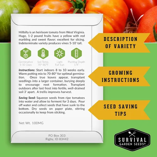 Miniatura 2 de Survival Garden Seeds - Semilla de tomate Hillbilly para plantar - 2 paquetes con instrucciones para plantar y cultivar tomates de hoja de papa