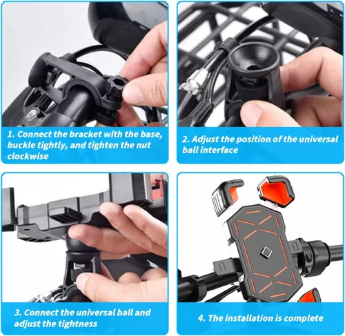 Miniatura 5 de AUCELI Soporte de teléfono para motocicleta, ABS de liberación rápida para teléfonos de 4.7 a 7.2 pulgadas, antivibraciones con clip giratorio
