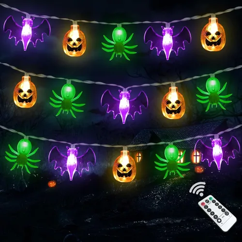 Miniatura 8 de Zimati Luces decorativas de Halloween, 16 pies, 30 LED, impermeables, 3D, calabaza, murciélago, fantasma, funciona con pilas, con temporizador, 8