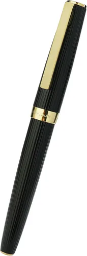 Hongdian 1845 - Pluma estilográfica de punta extrafina, color negro a rayas doradas, instrumento de escritura sólido con estuche para bolígrafo