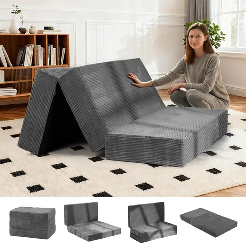 Miniatura 16 de Colchón plegable de tres pliegues de 6 pulgadas, sofá cama plegable con funda extraíble lavable, colchón de futón portátil de tamaño completo