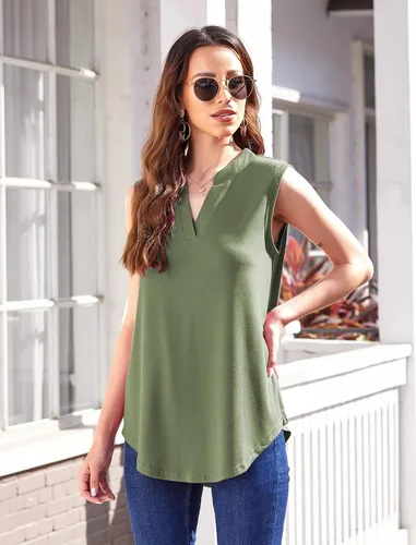 Miniatura 2 de Halife - Blusa larga sin mangas con estampado floral para mujer, con cuello en V, tipo túnica