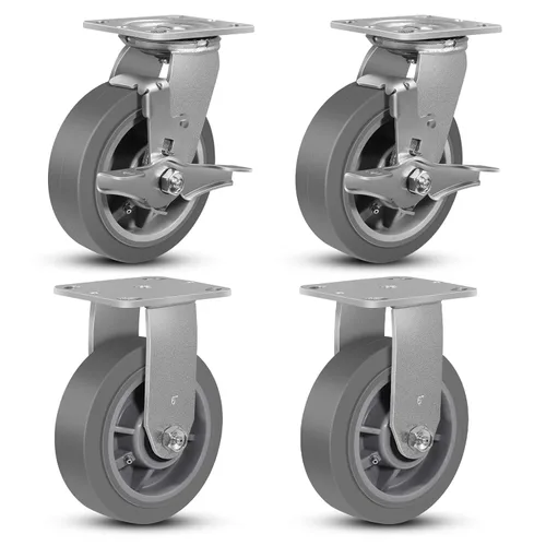Miniatura 43 de Juego de 4 ruedas giratorias industriales de 5 pulgadas de alta resistencia con capacidad de carga de 3200 libras, ruedas de goma para muebles