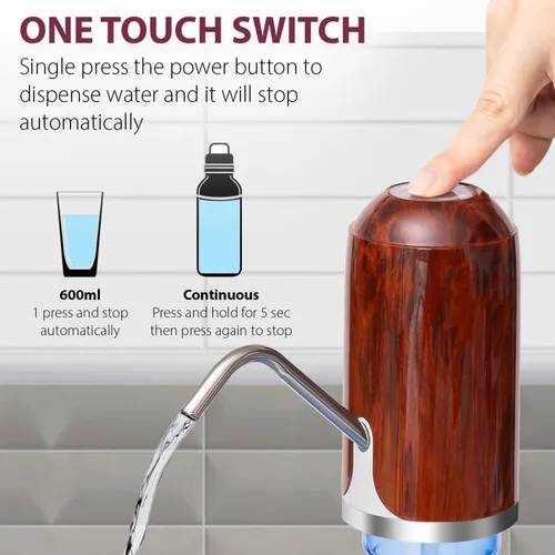 Miniatura 2 de Dispensador de agua eléctrico recargable para botellas de 2, 3, 4, 5 galones, diseño de madera elegante, dispensador de agua portátil automático