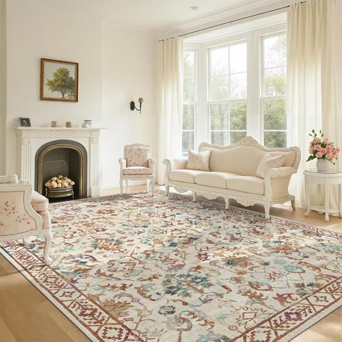 Miniatura 36 de Alfombra de área pequeña de 2 x 3 pulgadas, color beige, para entrada, baño, cocina, antideslizante, de pelo bajo, lavable, moderna alfombra bohemia