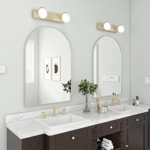 Miniatura 6 de BEAUTYPEAK Espejo de baño de arco de 20 x 30 pulgadas, espejo de pared con marco de metal para dormitorio, entrada, sala de estar, plateado Plata