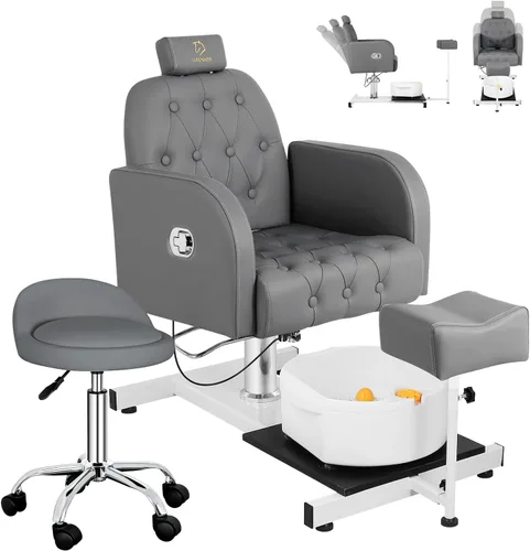 Silla de pedicura con baño de pies de masaje para tecnología de uñas y baño de pies, silla de pedicura con rotación de 360 ° en altura ajustable