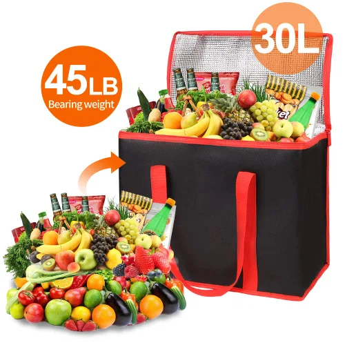 Miniatura 4 de Bodaon Paquete de 2 Bolsas de Compras de Comestibles Reutilizables Aisladas, Bolsa Enfriadora de Picnic Extra Grande con Cremallera en la Parte