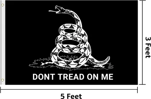 Miniatura 2 de Bandera estadounidense All Black Out – Don't Tread On Me Gadsden de 3 x 5 pies, paquete de 2 pancartas de pared para casa, porche, patio, césped