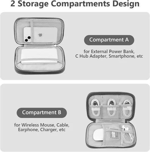Miniatura 3 de Bevegekos Organizador mediano de viaje Tech, bolsa de transporte para electrónica y accesorios (gris oscuro, mediano)