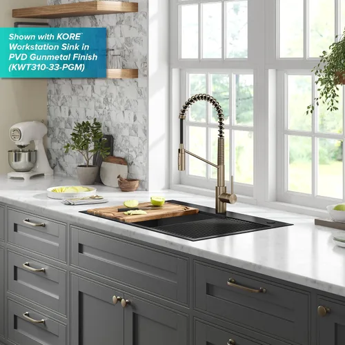 Miniatura 17 de KRAUS Oletto - Grifo de cocina comercial monomando extraíble, con sensor sin contacto y con montaje superior QuickDock, en bronce champán antiguo