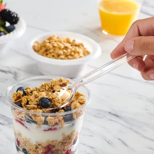 Miniatura 6 de GUSTO [Paquete de 100] Cucharas de plástico transparentes desechables resistentes - Cubiertos de plástico, cubiertos básicos para fiestas, eventos