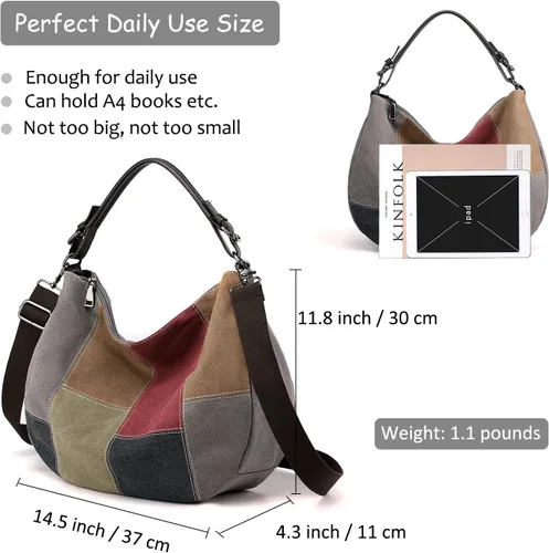 Miniatura 5 de Canvas Crescent Bag Medium Hobo Crossbody Bags for Women Color Block Purse
