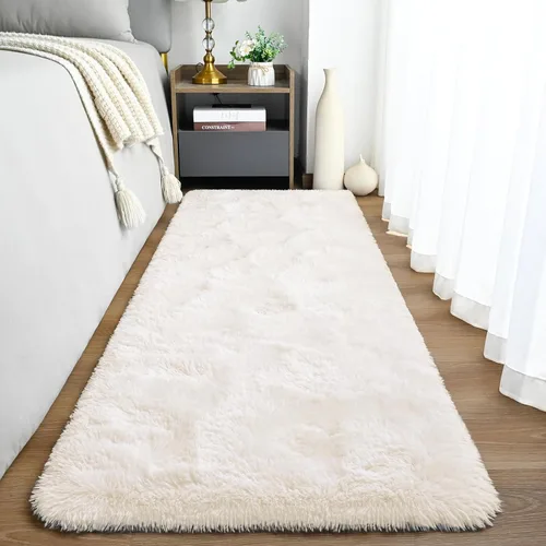 Miniatura 11 de Goideal Alfombra mullida para dormitorio, sala de estar, alfombra de noche beige de 2 x 6 pies, pelo largo de pelo sintético, alfombra moderna