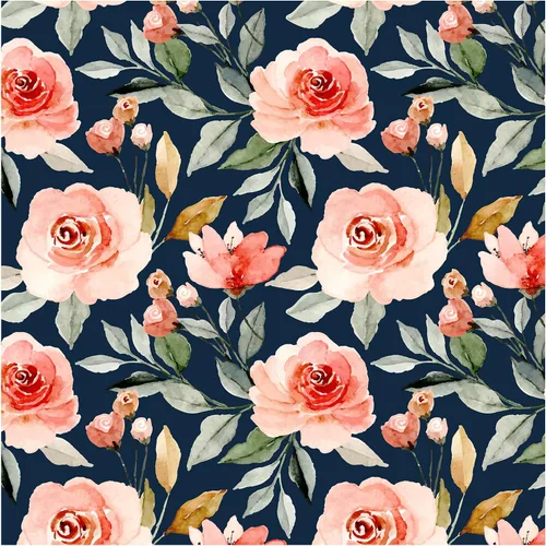 Papel tapiz floral con fondo azul marino, autoadhesivo, extraíble, acuarela, flores, vinilo, papel de pared para estantería, encimera, decoración de