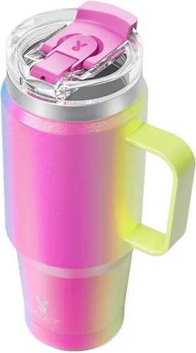 Miniatura 14 de Meoky - Vaso de 32 onzas con asa, taza de viaje de acero inoxidable con pajilla y tapa 2 en 1, taza de café con aislamiento al vacío, 100% a prueba