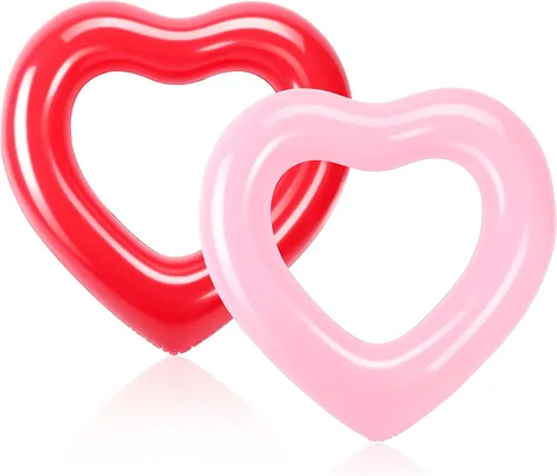 Sumind Flotador de piscina de corazón de 2 piezas, 47.3 x 39.4 pulgadas, anillos de natación inflables para despedida de soltera, tubo flotador,