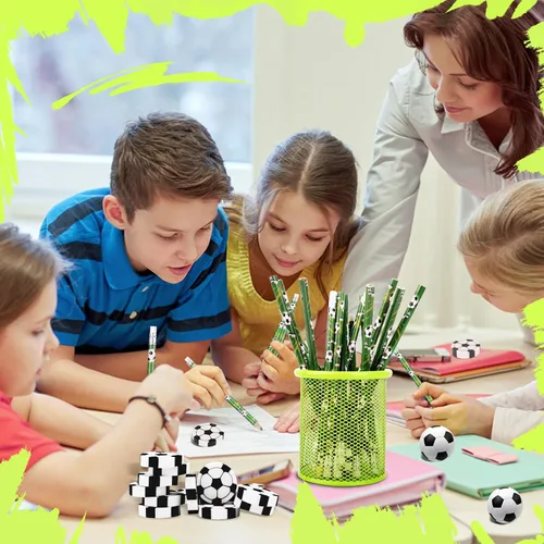 Miniatura 7 de Miucat Juego de 36 lápices de fútbol y borradores, instrumentos de escritura deportiva, divertidos lápices de madera para niños, recuerdos de fiesta