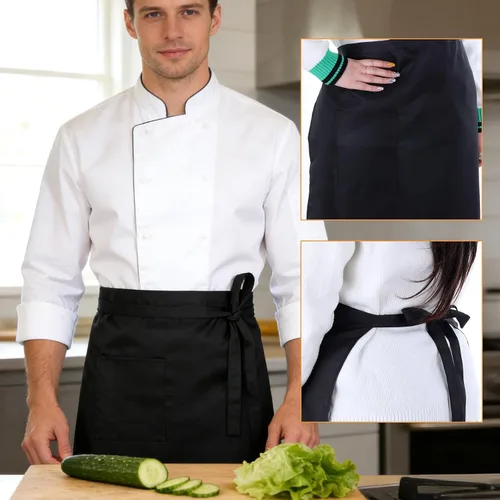 Miniatura 4 de Xthrotsenk Delantal con bolsillo para cocinero, delantal de bistró negro para servidores, unisex, para restaurante, bistró, cocina, delantales
