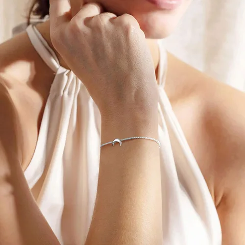 Miniatura 6 de ChicSilver - Pulsera delicada con cadena de eslabones de plata esterlina, personalizada con corazón, estrella, luna, punto o loto pequeños, plata