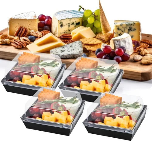 Miniatura 5 de Ocmoiy Cajas pequeñas de charcutería con tapas transparentes, recipientes de papel desechables para alimentos para llevar, cajas de postre de Negro
