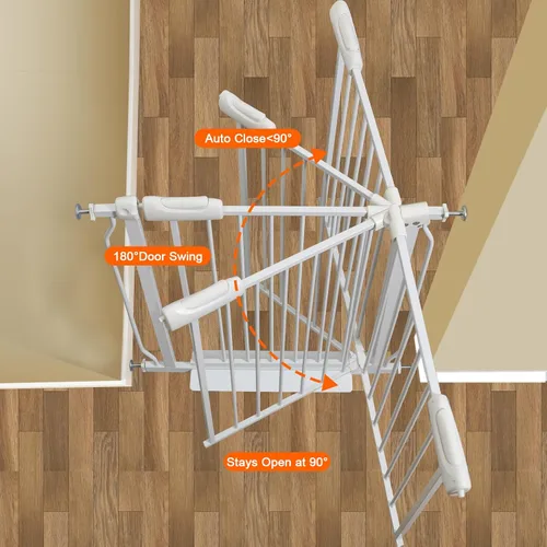 Miniatura 5 de Puerta extra ancha para bebé, puerta extra alta para perros, para escaleras, puertas, tensión de metal blanco, puertas de seguridad para mascotas