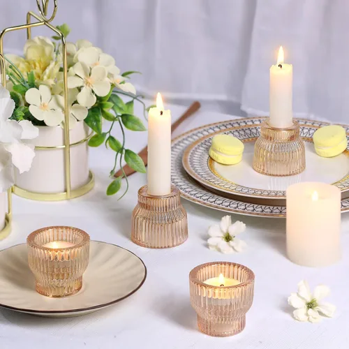 Miniatura 6 de HAVITI Paquete de 12 portavelas cónicos dorados, portavelas de cristal, candelabros de té para centros de mesa de boda de otoño, decoración de mesa
