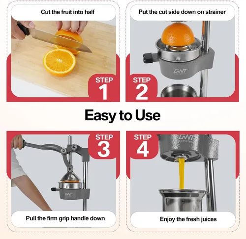 Miniatura 6 de Máquina Exprimidora Manual de Frutas Cítricas de Hierro Fundido Comercial de Servicio Pesado de 18 Pulgadas de Altura con Prensa de Mano para Gris