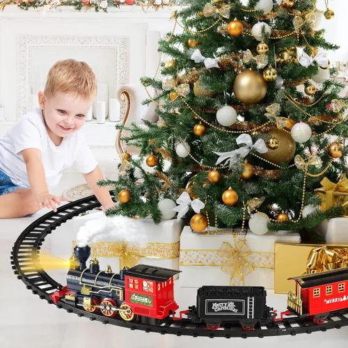 Miniatura 5 de Shemira Juego de tren de Navidad, juguetes de tren para niños y niñas, tren de juguete con humo ligero y sonido, juego de tren de vapor