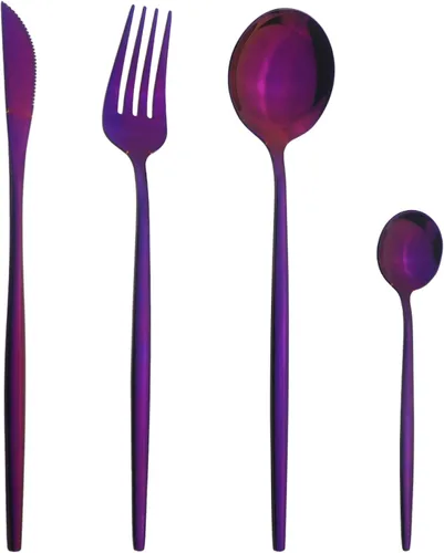 Miniatura 24 de Juego de cubiertos Cuchillo de cena Postre Tenedor Cuchara Juego de vajilla de acero inoxidable Vajilla de cocina 4 piezas Negro