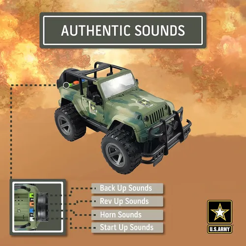 Miniatura 2 de Lollipop United States Army Camión de juguete con potencia de fricción 1/16 modelo de vehículo todo terreno con luz de coche y sonido, juguete