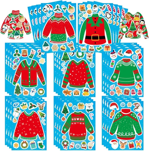 Miniatura 11 de Make-a-face - Adhesivo de Navidad para niños, 32 hojas para mezclar y combinar con Papá Noel, reno, pingüino, oso polar y elfo, manualidades